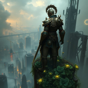A lone warrior, clad in intricate steampunk armor.jpg