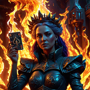 Beautiful queen of spades engulfed in roaring flame - 12.png