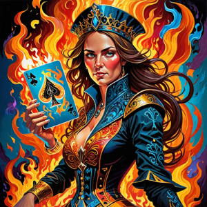 Beautiful queen of spades engulfed in roaring flame - 20.png