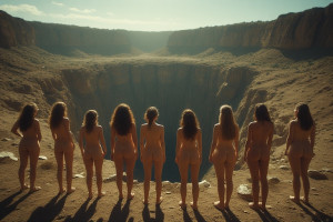 Six beautiful naked women stand facing deep pit - P2.jpg