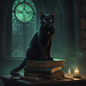 A witch's familiar, a sleek black cat - JX.jpg