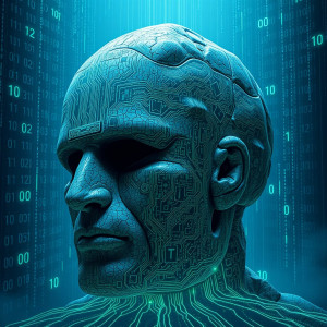 An ancient, colossal stone head, its surface etched with intricate circuit board patterns.jpg