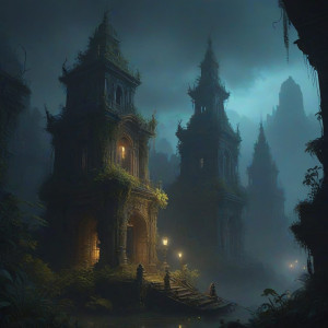 An ancient, overgrown city emerges from a dense, mystical fog - J9.jpg