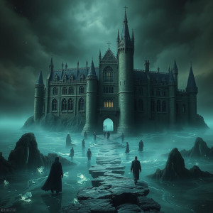 A grand, gothic castle, seemingly constructed from solidified shadows.jpg