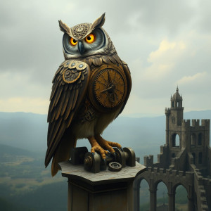 A majestic clockwork owl, its gears and springs intricately detailed.jpg