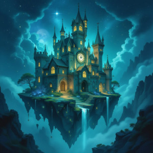A grand, decaying castle perched precariously on a floating island - H11.jpg