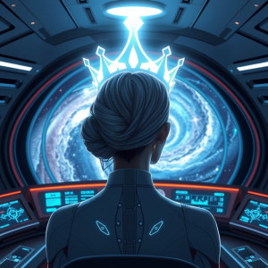 A futuristic empress gazes out from her command bridge.jpg