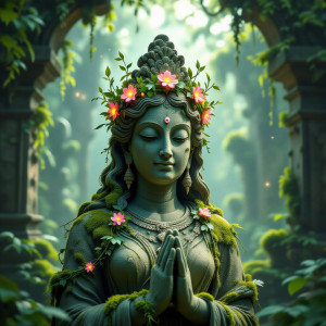 An ancient, moss-covered stone statue of a forgotten deity - Н11.jpg
