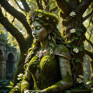 An ancient, moss-covered stone statue of a forgotten deity - DXL.jpg
