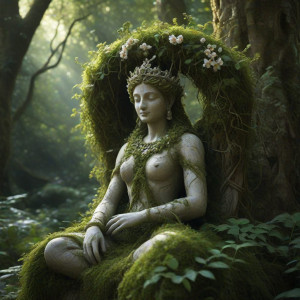 An ancient, moss-covered stone statue of a forgotten deity - JXI.jpg
