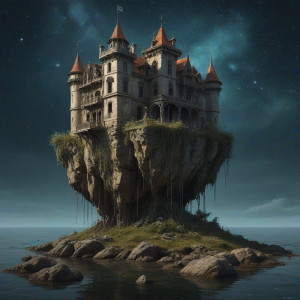 A grand, decaying castle perched precariously on a floating island - JXI.jpg