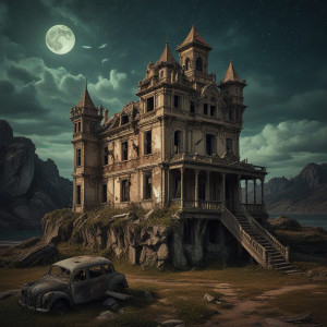 A grand, decaying castle perched precariously on a floating island - R5.jpg