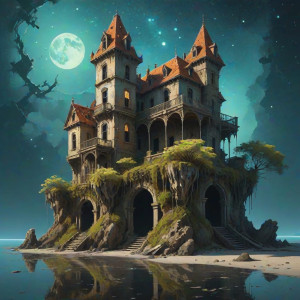 A grand, decaying castle perched precariously on a floating island - CCXL.jpg