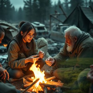 a group of survivors share meager rations.jpg