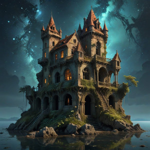 A grand, decaying castle perched precariously on a floating island - AXL.jpg
