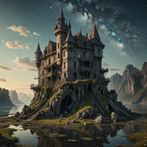 A grand, decaying castle perched precariously on a floating island - R4.jpg