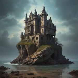 A grand, decaying castle perched precariously on a floating island - J9.jpg