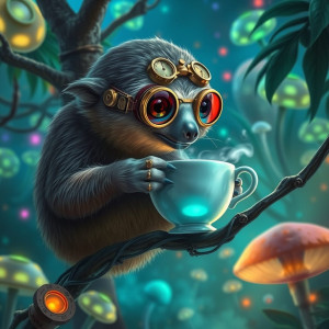 A gentle sloth, adorned with tiny, intricate steampunk goggles.jpg