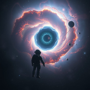 A solitary astronaut adrift in the void between galaxies.jpg