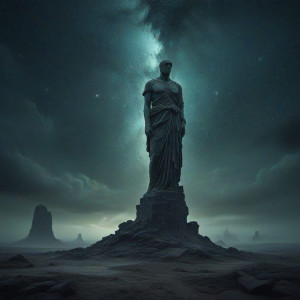 A colossal, ancient statue, weathered and cracked - JXI.jpg