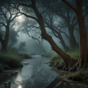 A serene, ethereal landscape where towering, ancient trees.jpg