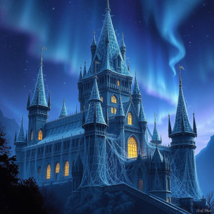 A majestic castle, its spires and battlements intricately constructed.jpg