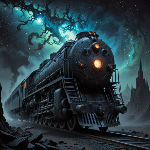 An intricate locomotive, impossibly built from polished obsidian - R4.jpg