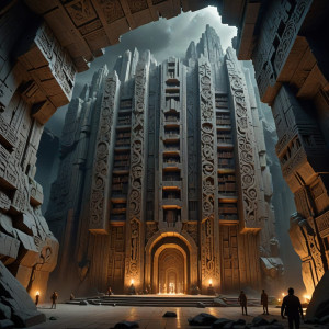 A colossal, ancient library carved into the side of a mountain.jpg