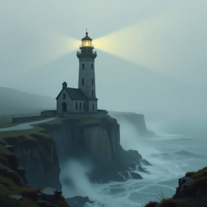 A solitary lighthouse stands on a jagged cliff edge - Н11.jpg