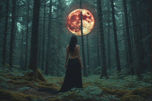 Woman in forest faces giant Moon - P2.jpg
