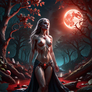 Vampire woman in magical forest under Blood Moon - H1.png