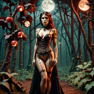 Vampire woman in magical forest under Blood Moon - H5.png