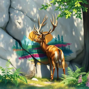 A majestic stag, known for its quiet grazing.webp