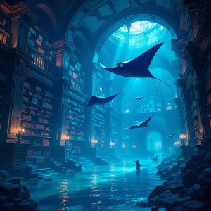 A colossal, ancient library, half-submerged in a forgotten ocean.jpg