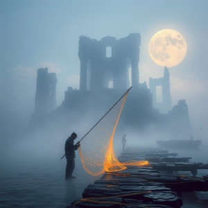 A solitary fisherman on a misty, ancient pier.jpg