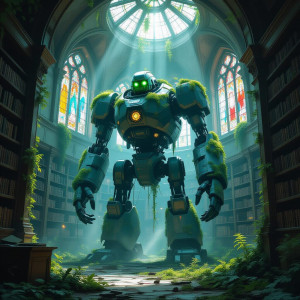 A colossal, ancient automaton, overgrown with moss.jpg