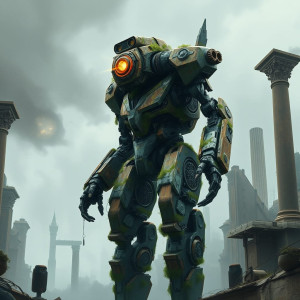 A colossal, sentient robot, rusted and overgrown with moss.jpg