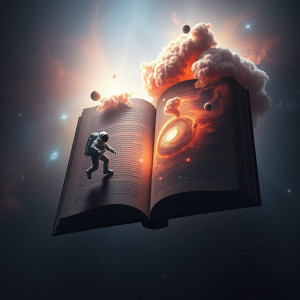 A lone astronaut drift near a nebula shaped like an open book.jpg