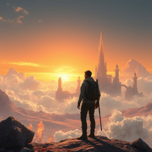 A lone explorer stands at the edge of a vast, crystalline desert,.jpg