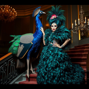 A flamboyant peacock and its owner, a drag queen.jpg