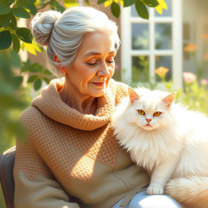 A serene elderly woman with silver hair tied in a bun.jpg