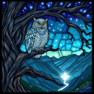 A majestic, crystalline owl with feathers made of shimmering stardust.jpg