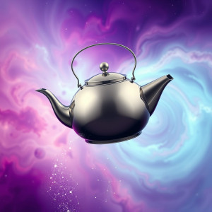 A futuristic teapot, resembling a sleek, chrome spacecraft.jpg