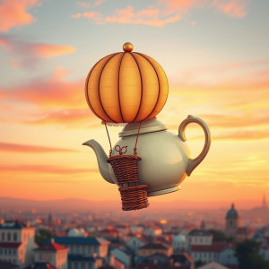 A teapot designed as a tiny, ornate hot air balloon.jpg
