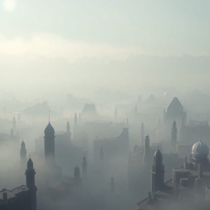 A vast, low-poly cityscape stretches towards a melancholic horizon.jpg