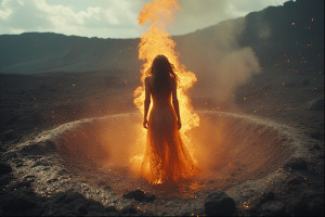 Beautiful naked woman engulfed in roaring flame inside active volcano - P2.jpg