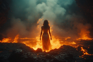 Beautiful naked woman engulfed in roaring flame inside active volcano - P3.jpg
