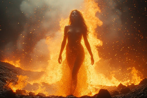 Beautiful naked woman engulfed in roaring flame inside active volcano - P5.jpg