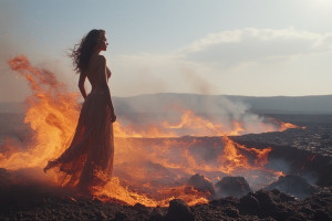 Beautiful naked woman engulfed in roaring flame inside active volcano - P6.jpg