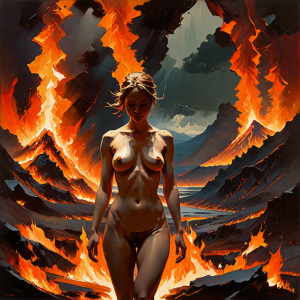 Beautiful naked woman engulfed in roaring flame inside active volcano - H3.png